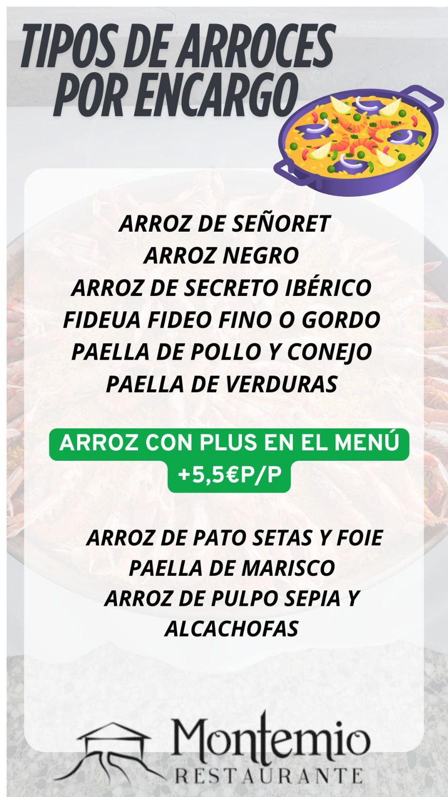 Carta de Restaurante Montemio Bori