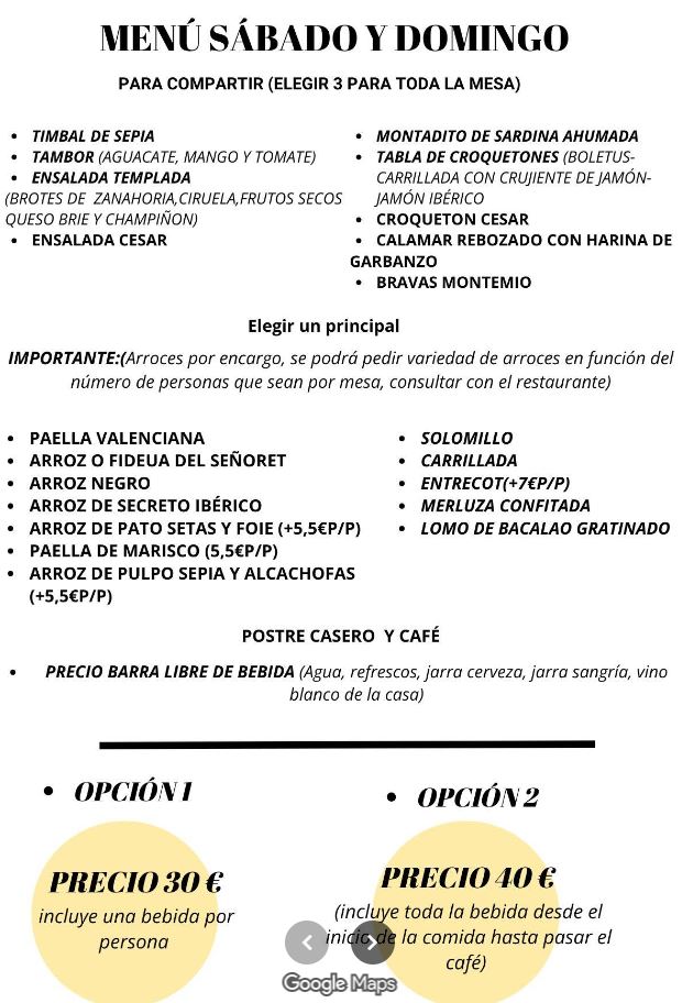 Carta de Restaurante Montemio Bori