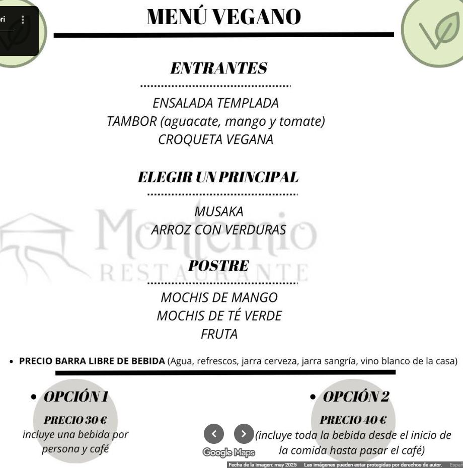 Carta de Restaurante Montemio Bori