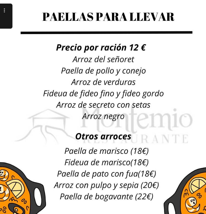 Carta de Restaurante Montemio Bori