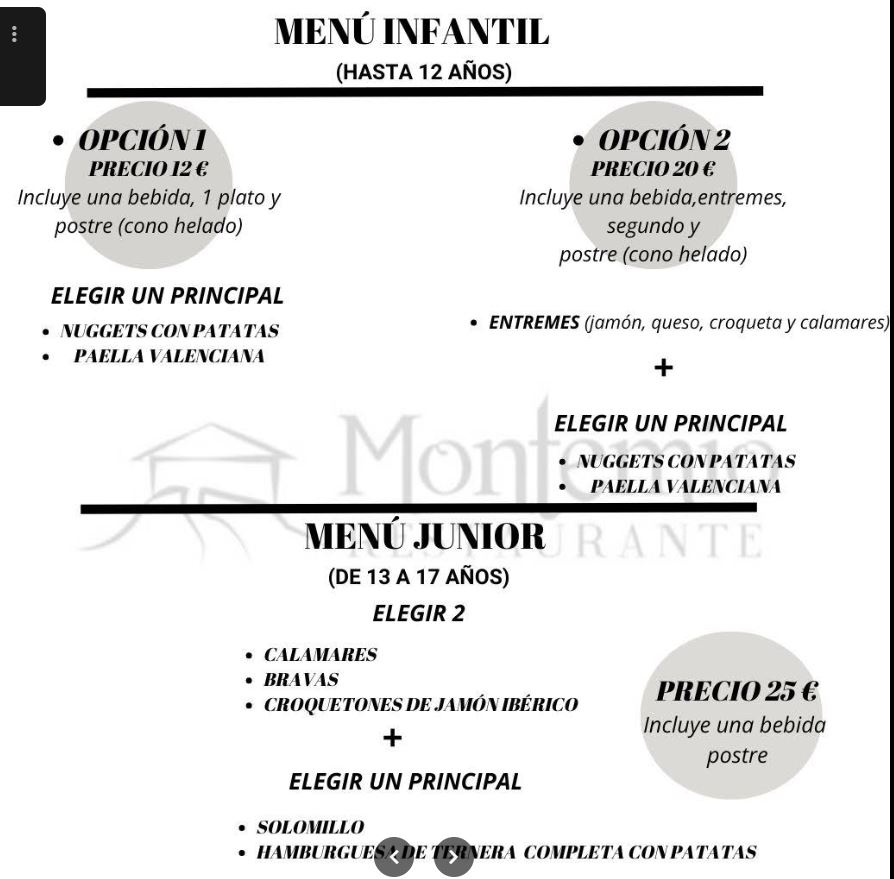 Carta de Restaurante Montemio Bori