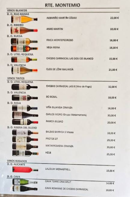 Carta de Restaurante Montemio Bori